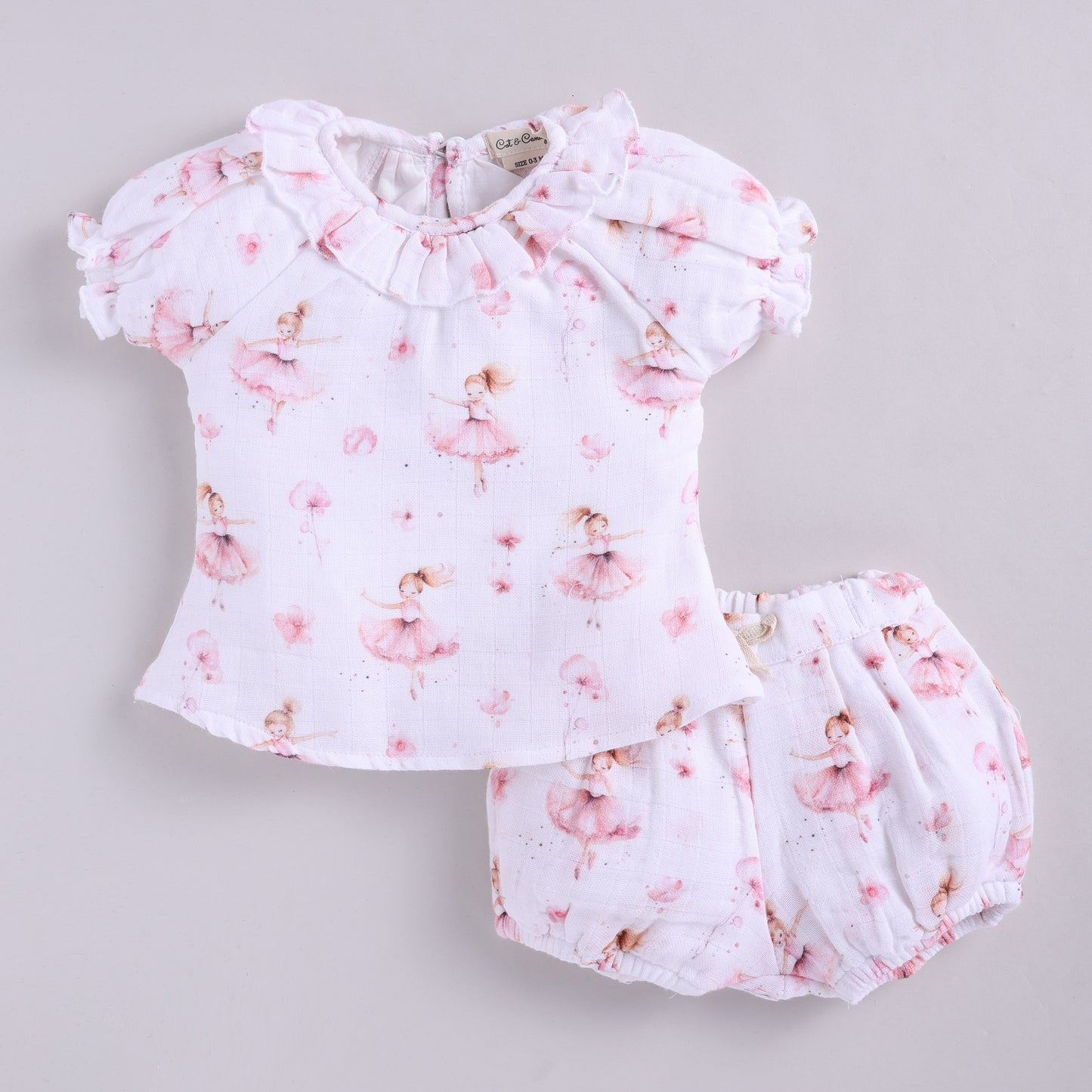 Bellerina Print Organic Muslin Frill Top With Bloomers