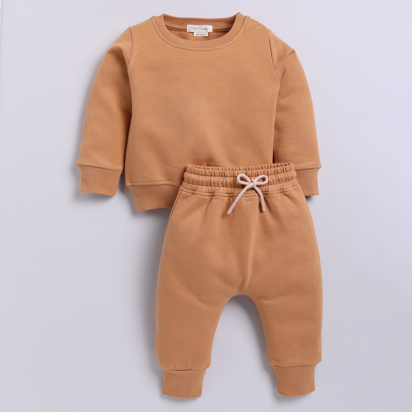 Get biscuit color organic fleece Sweatshirt & jogger set for your 12-18 months baby - CotandCandyBaby