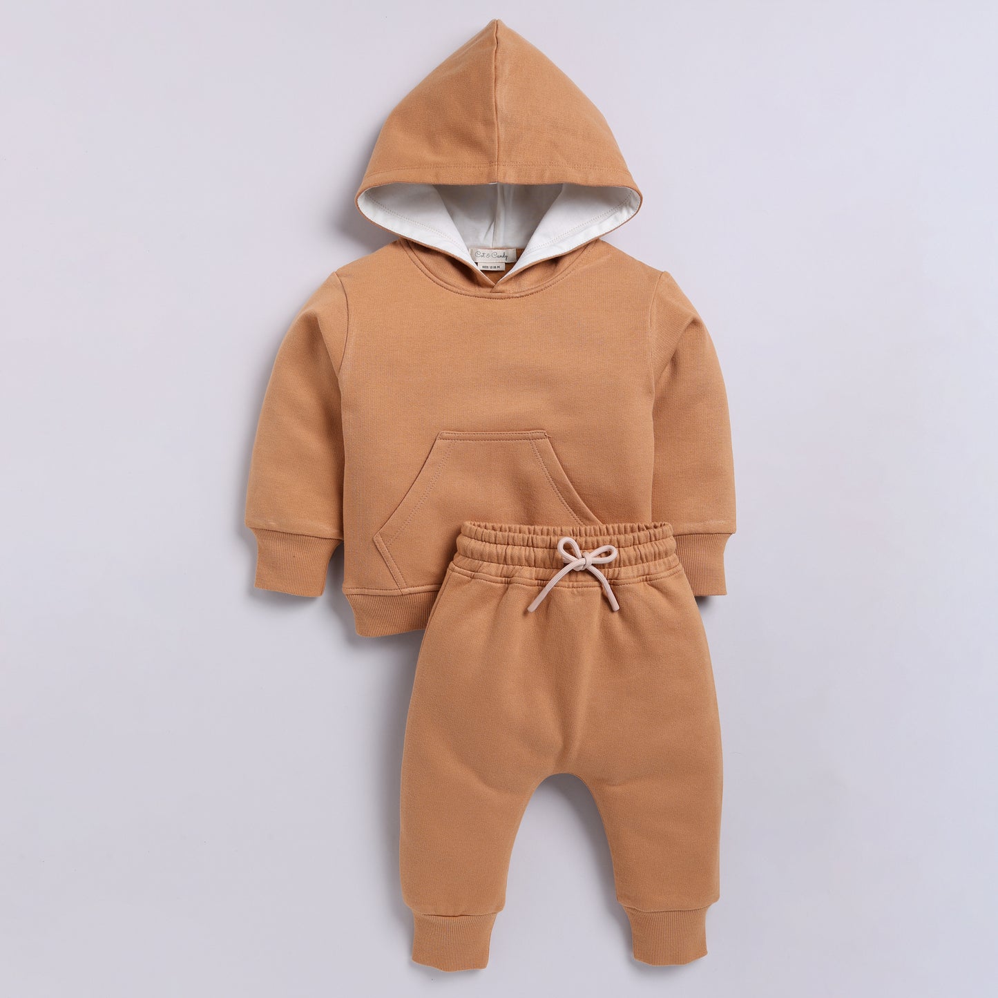 Find biscuit color organic fleece hoodie & jogger set for your 18-24 months baby - CotandCandyBaby