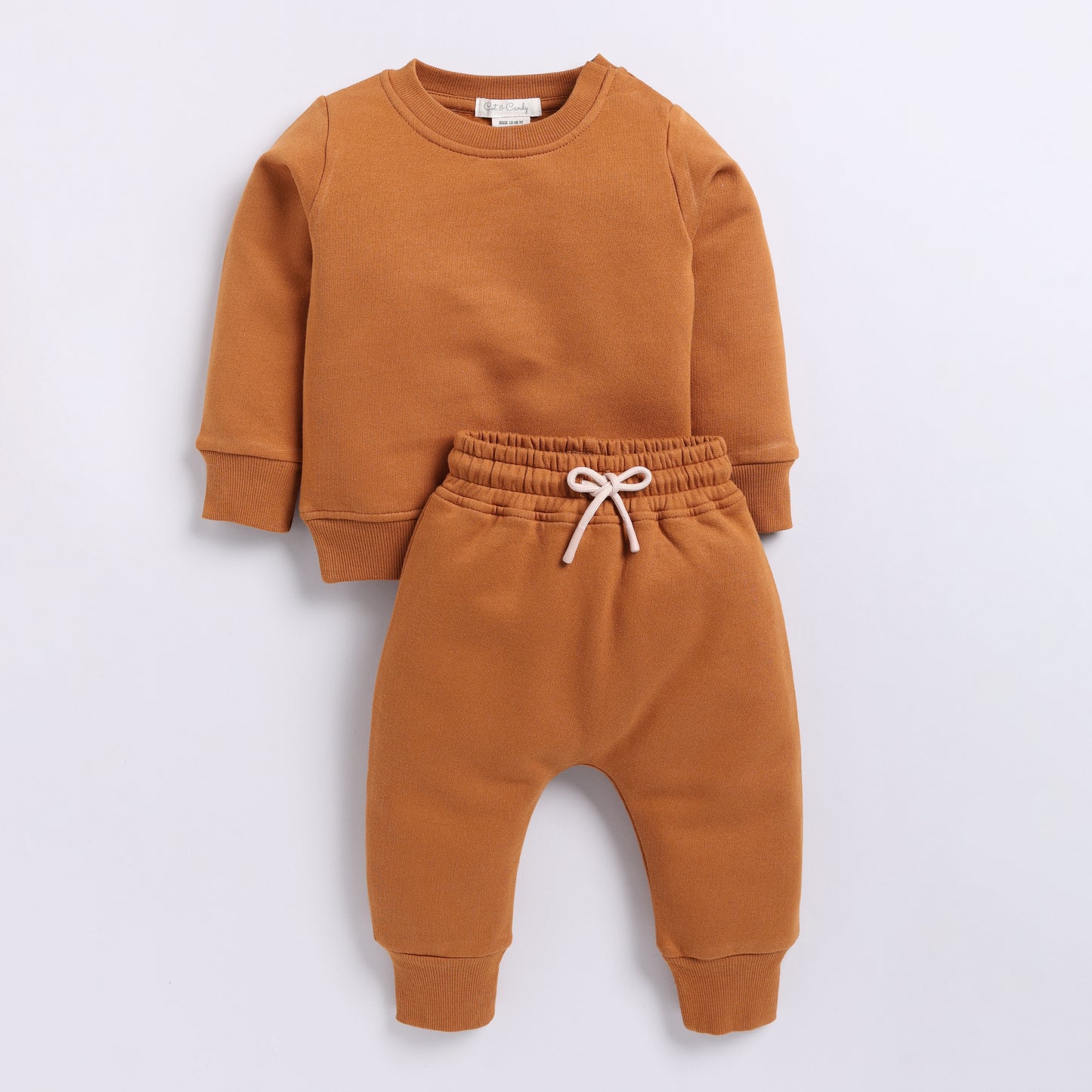 Find pumpkin spice color organic fleece Sweatshirt & jogger set for your 18-24 months baby - CotandCandyBaby
