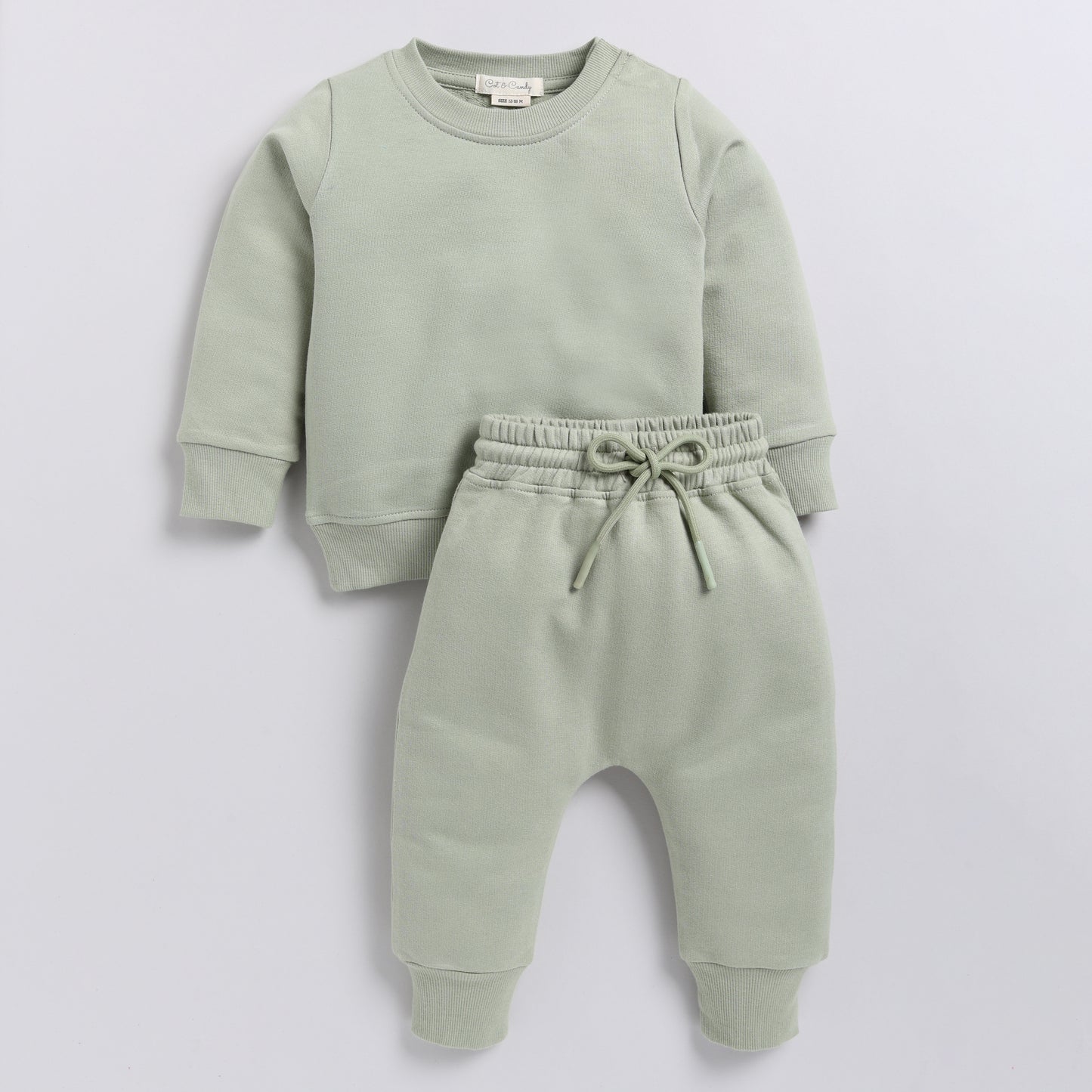 Shop tea color organic fleece Sweatshirt & jogger set for your 6-12 months baby - CotandCandyBaby