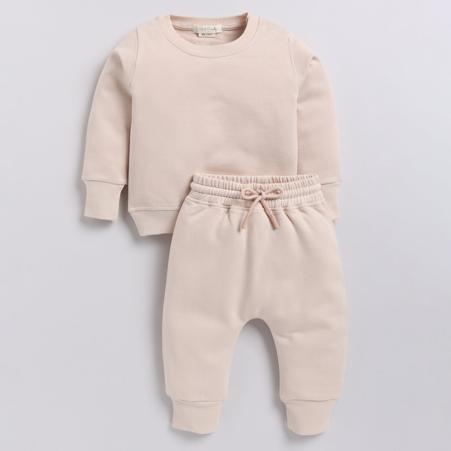 Find almond color organic fleece Sweatshirt & jogger set for your 18-24 months baby - CotandCandyBaby