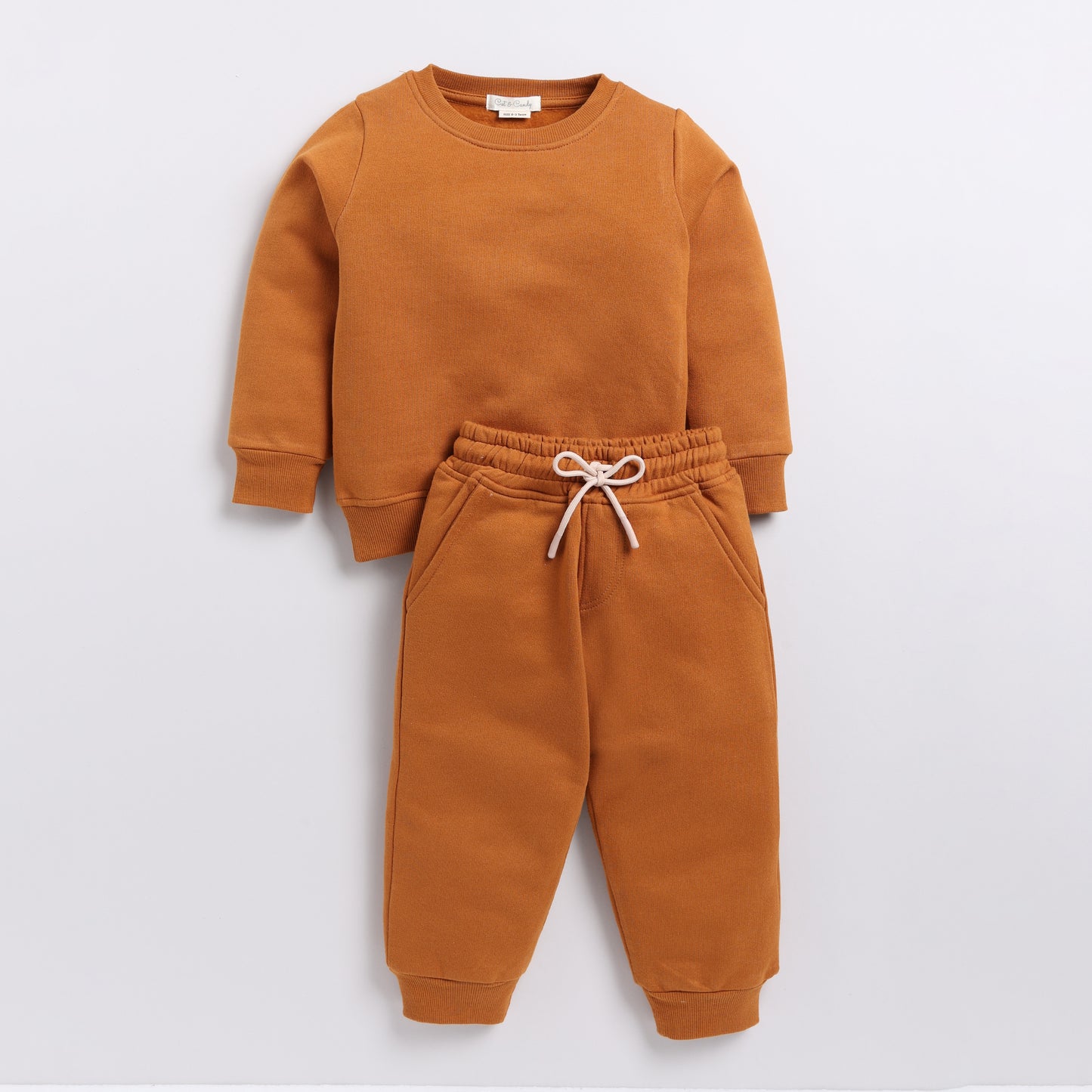 Get pumpkin spice color organic fleece Sweatshirt & jogger set for your 3 months to 5 years baby - CotandCandyBaby