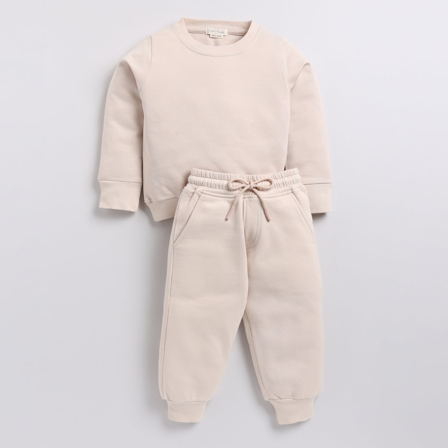 Find almond color organic fleece Sweatshirt & jogger set for your 3 months to 5 years baby - CotandCandyBaby