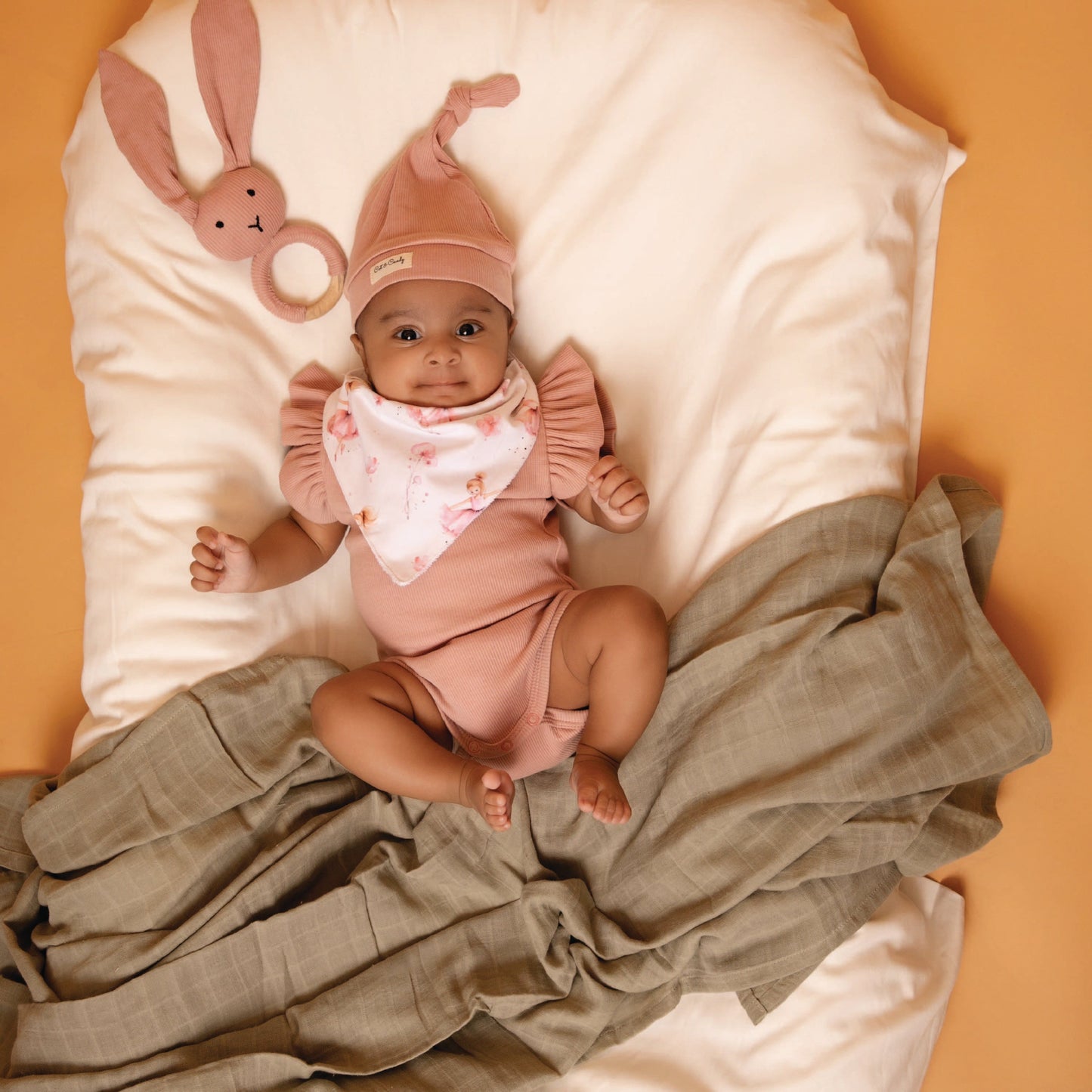 Blush Pink Organic Short Sleeve Bodysuit With Beanie, Rattle Toy and Ballerina Bib
