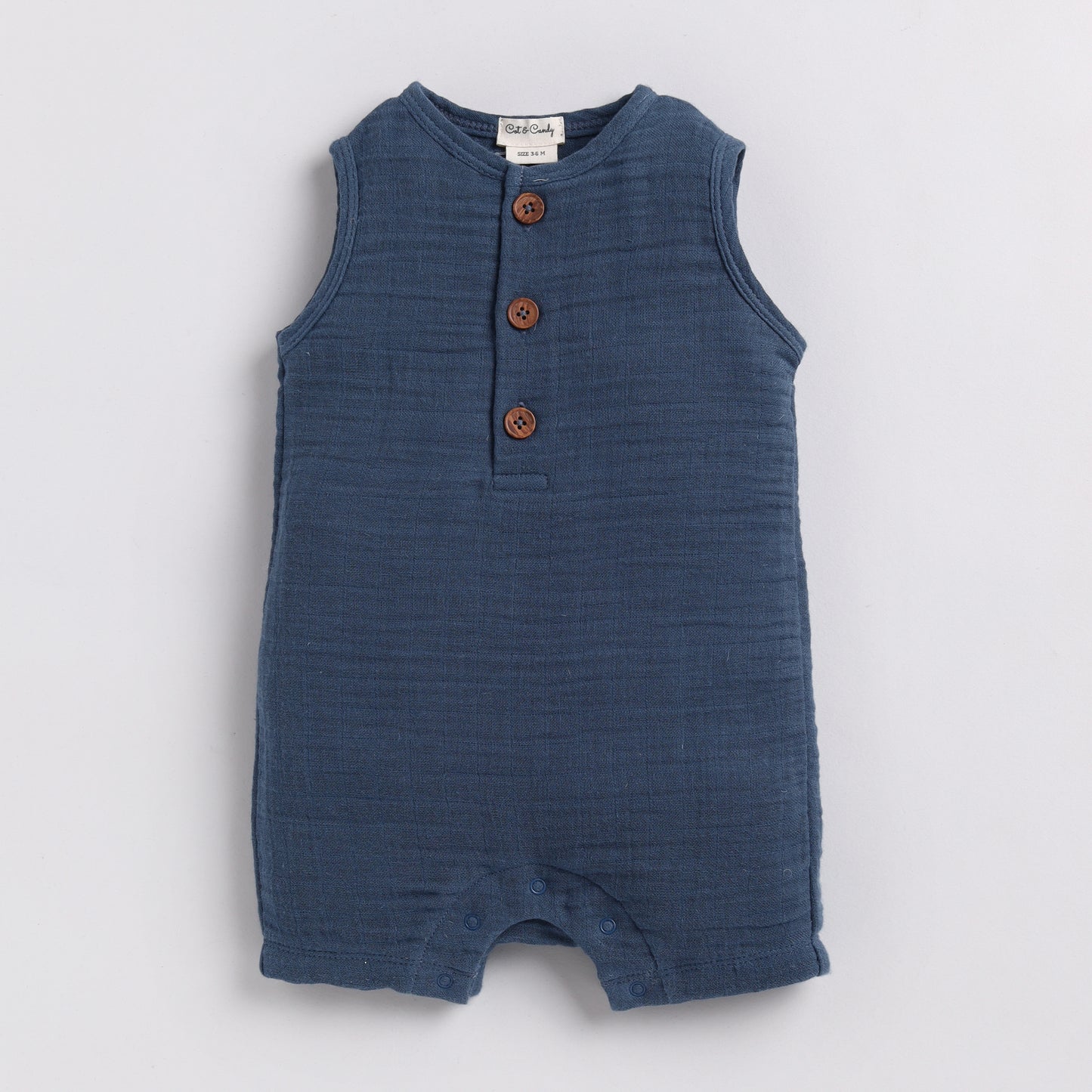 Navy Organic Muslin Half Romper