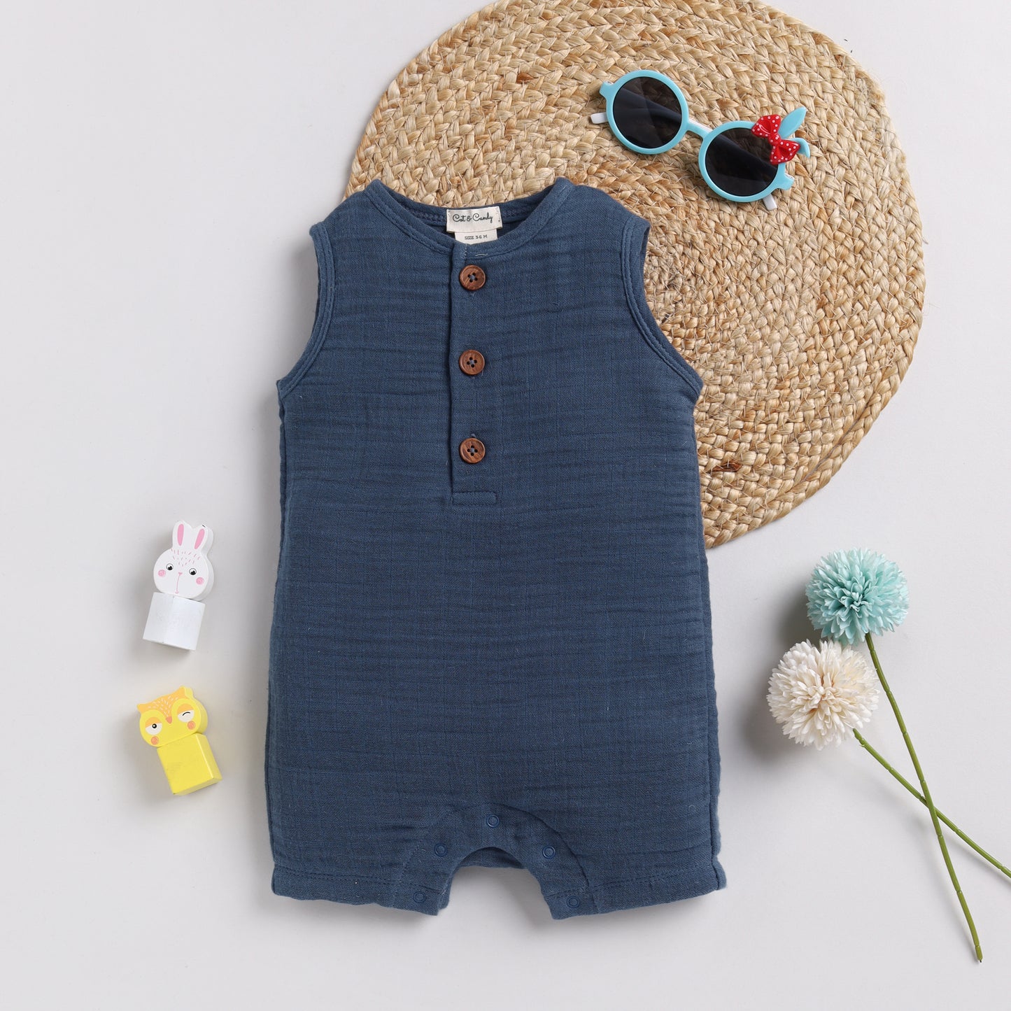 Navy Organic Muslin Half Romper