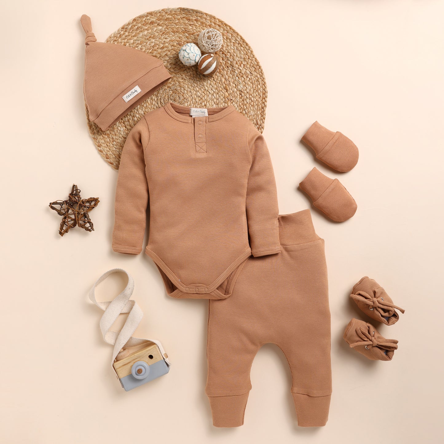 Pack Of 5 Camel Organic Full Sleeve Bodysuit for newborn baby