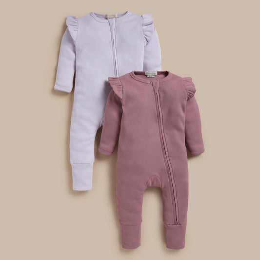 Nostalgia Rose + Lavender Fog Organic Zipsuit With Frill