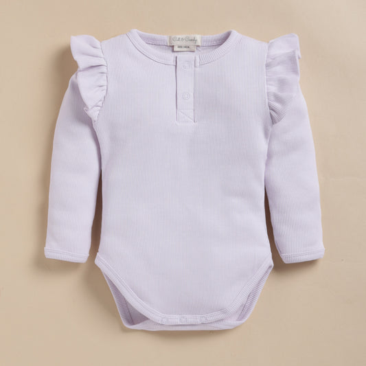 Lavender Fog Organic Long Sleeve Bodysuit With Frill