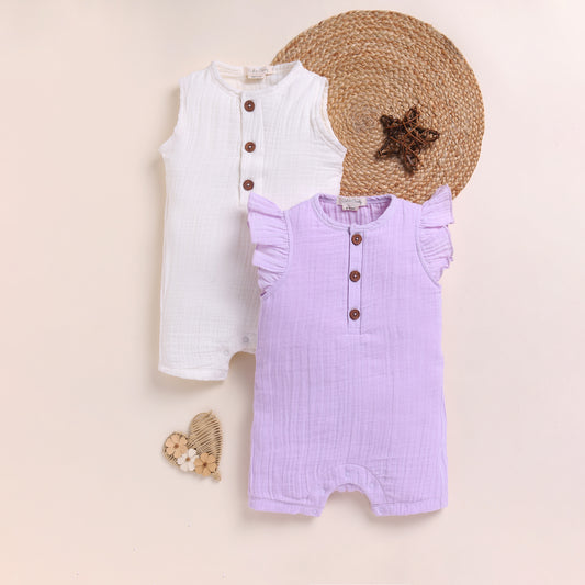 Milk + Lilac Organic Muslin Half Romper Pack Of 2