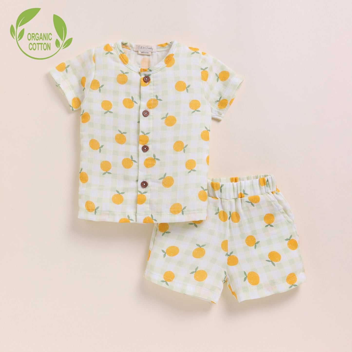 Orange Print Organic Muslin Jhabla Set