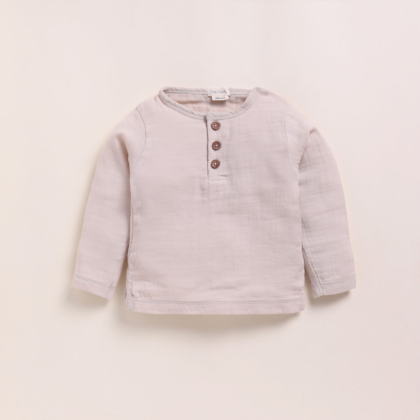 Oatmeal + Cocoa Whisper Organic Muslin Long Sleeve Henley Tshirt With Lounge Pant Set