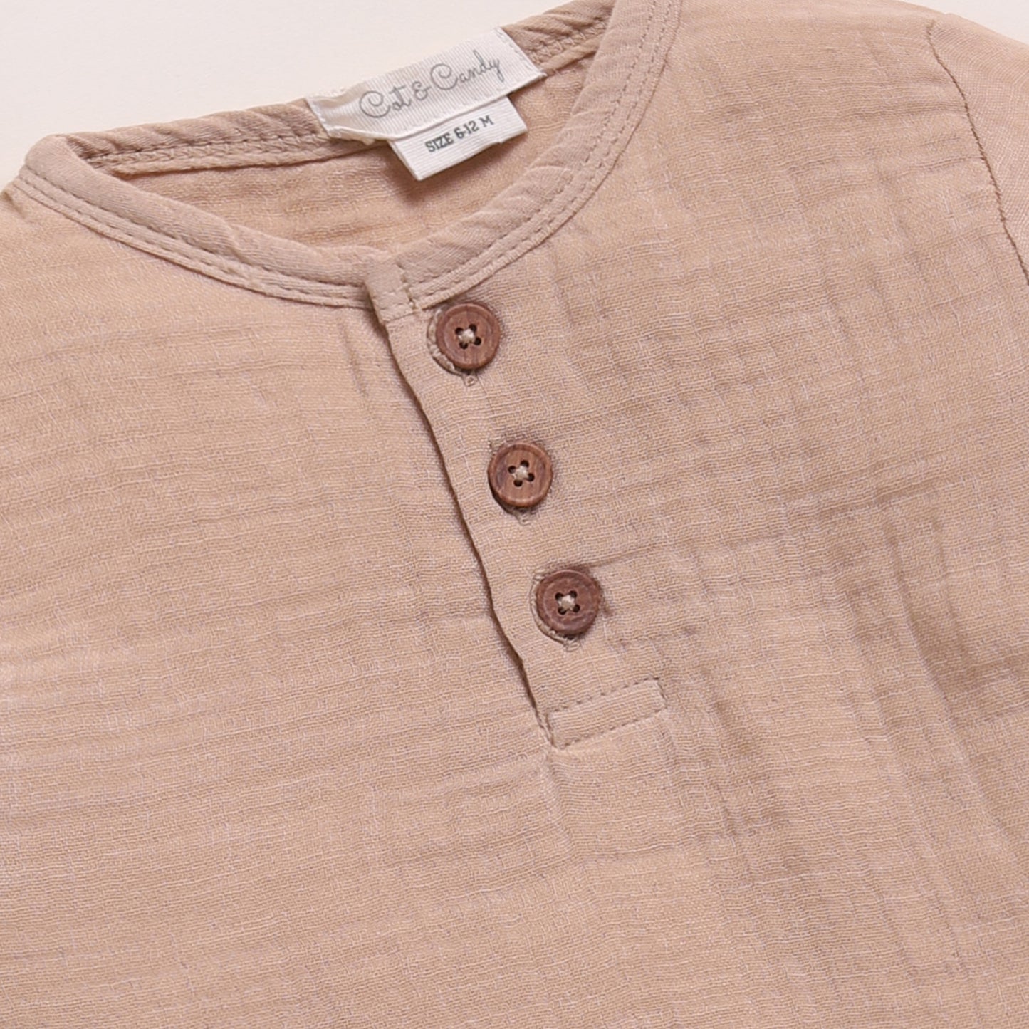 Latte + Cocoa Whisper Organic Muslin Long Sleeve Henley Tshirt With Lounge Pant Set