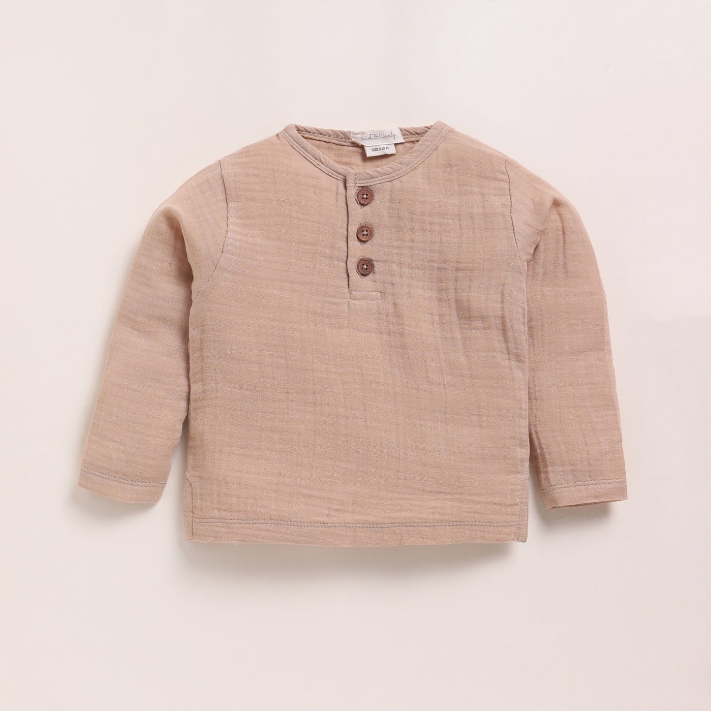 Latte + Cocoa Whisper Organic Muslin Long Sleeve Henley Tshirt With Lounge Pant Set