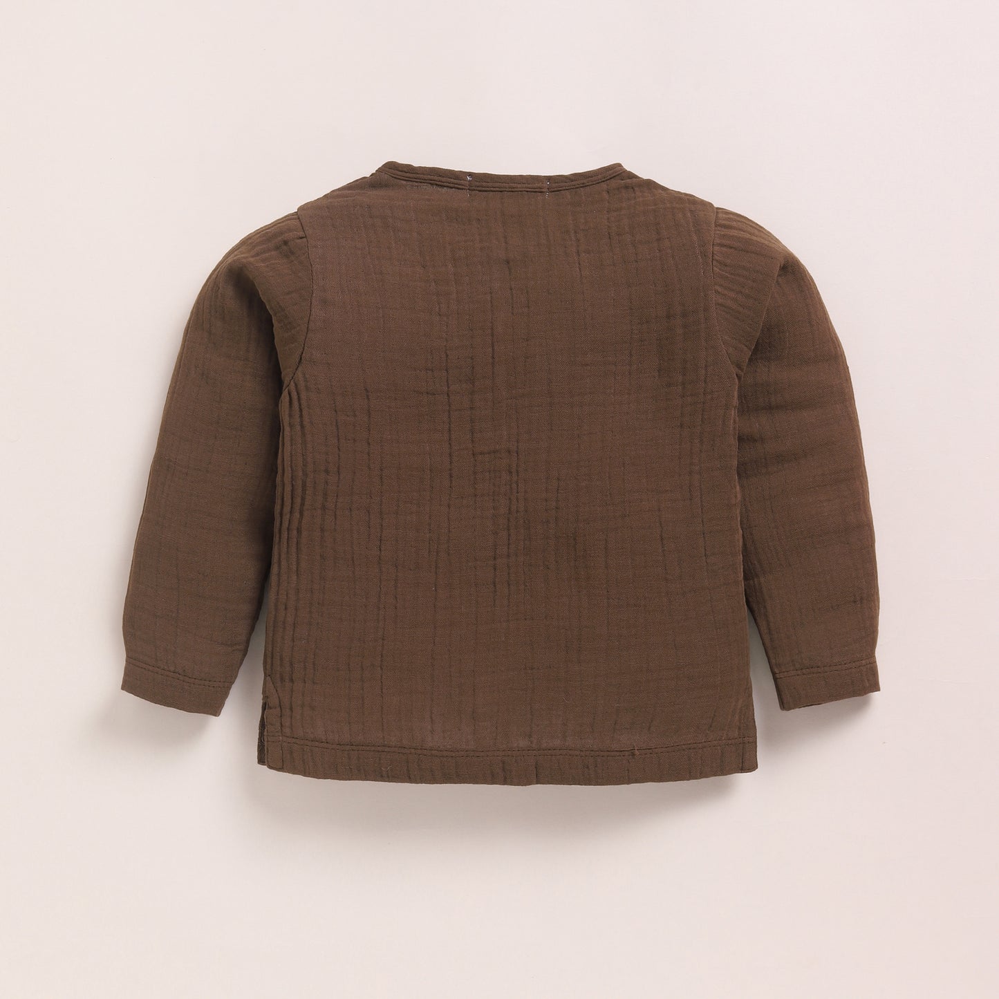 Cocoa Whisper + Oatmeal Organic Muslin Long Sleeve Henley Tshirt With Lounge Pant Set