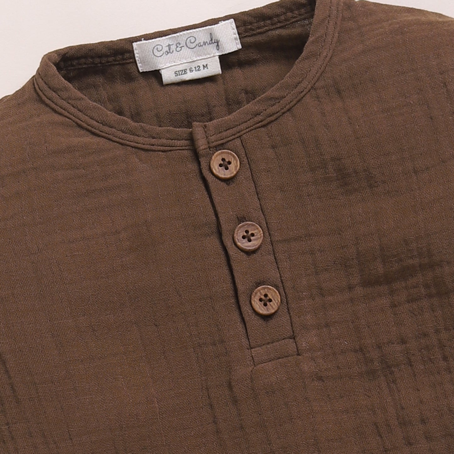 Cocoa Whisper Organic Muslin Long Sleeve Henley T-Shirt
