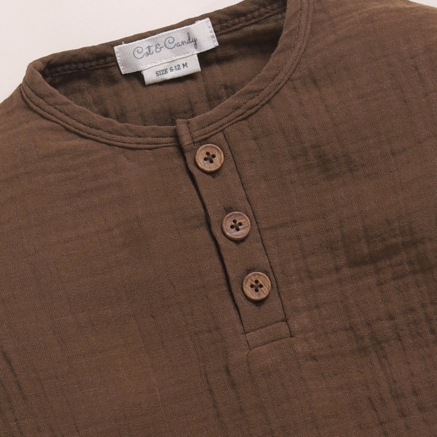 Cocoa Whisper + Oatmeal Organic Muslin Long Sleeve Henley Tshirt With Lounge Pant Set
