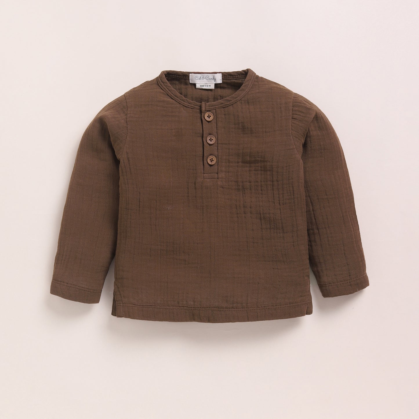 Cocoa Whisper Organic Muslin Long Sleeve Henley T-Shirt