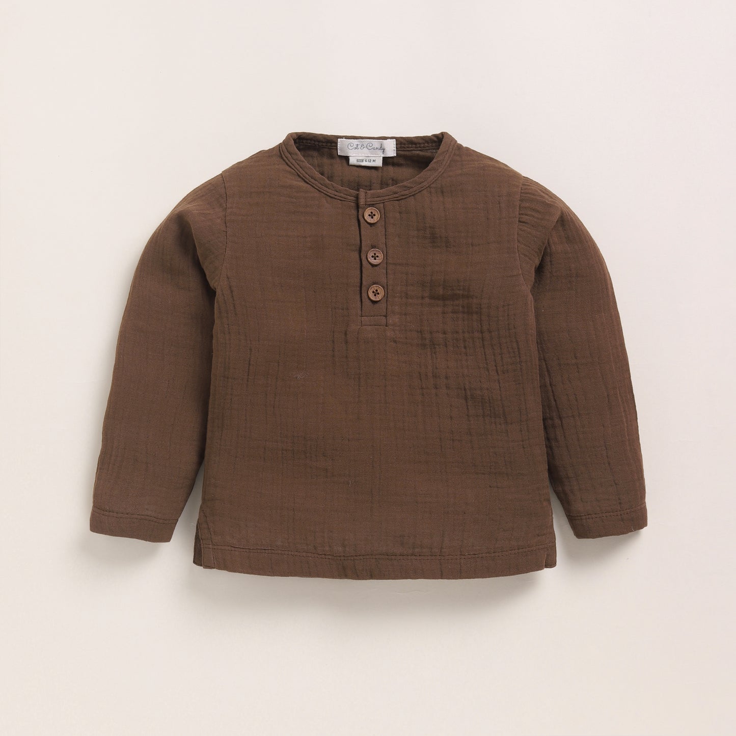 Cocoa Whisper + Oatmeal Organic Muslin Long Sleeve Henley Tshirt With Lounge Pant Set