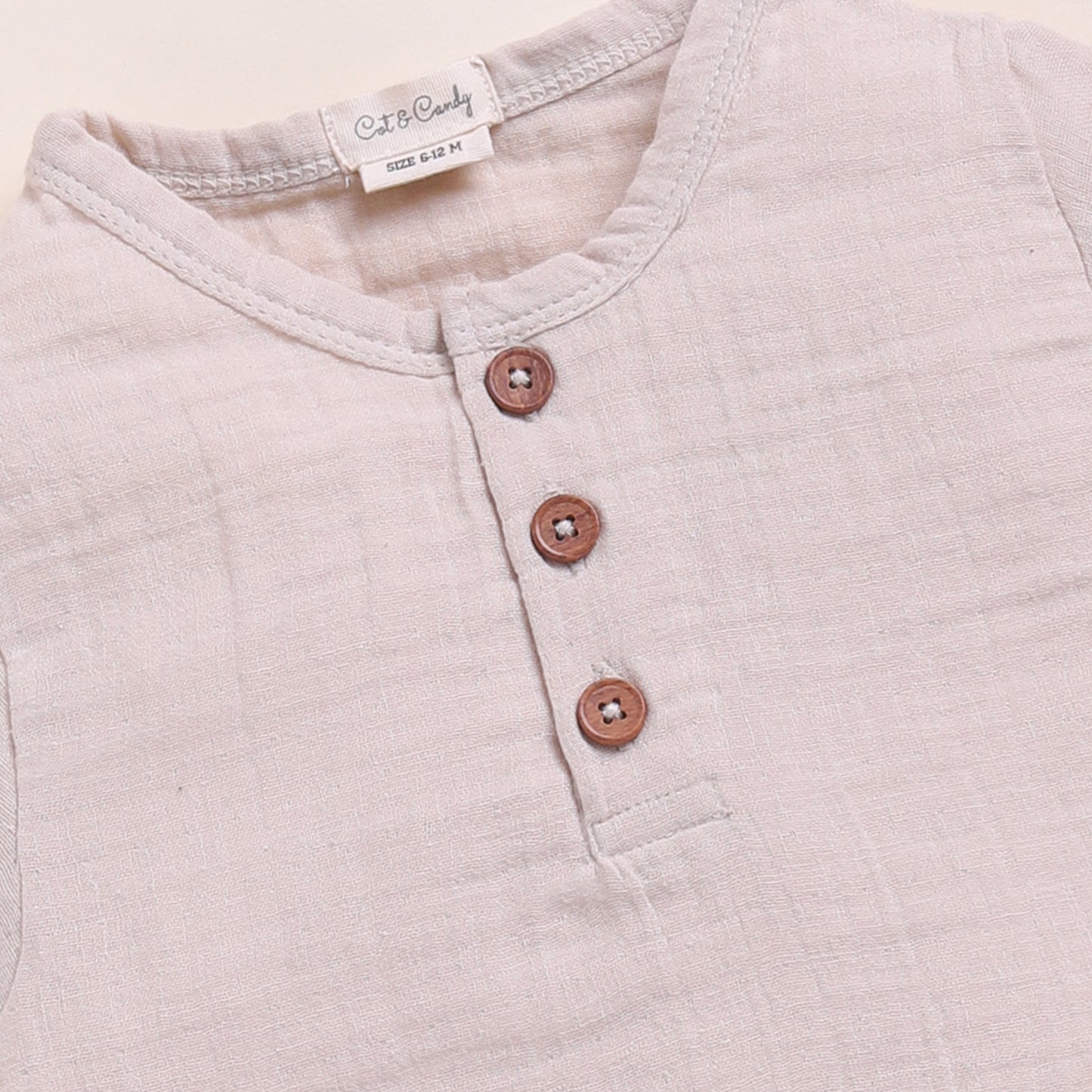 Oatmeal + Cocoa Whisper Organic Muslin Short Sleeve Henley T-shirt With Lounge Pant Set