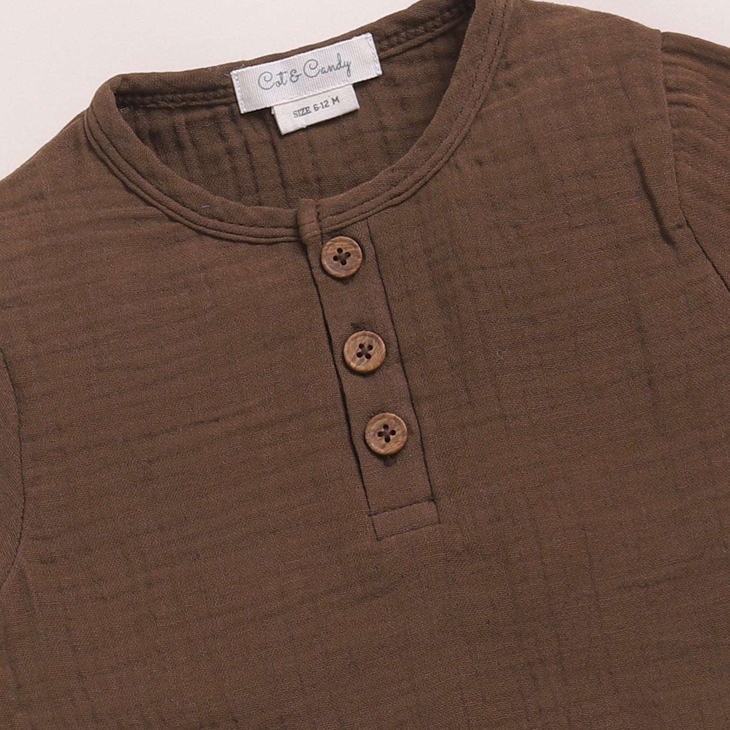 Cocoa Whisper Organic Muslin Short Sleeve Henley T-Shirt