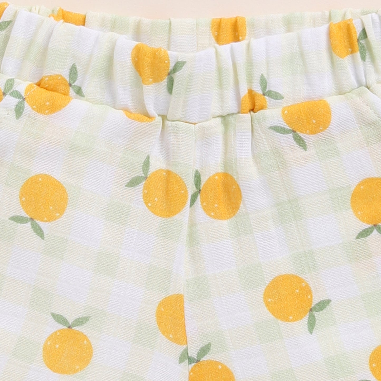 Orange Print Organic Muslin Jhabla Set