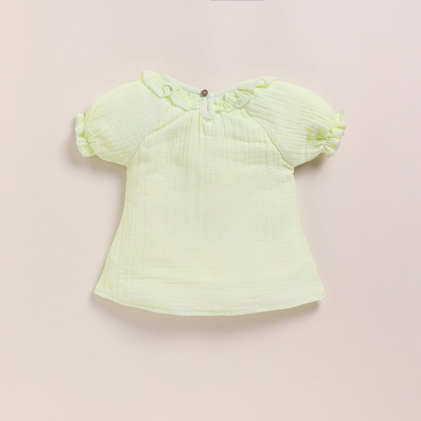 Pistachio Cream Organic Muslin Frill Top Set