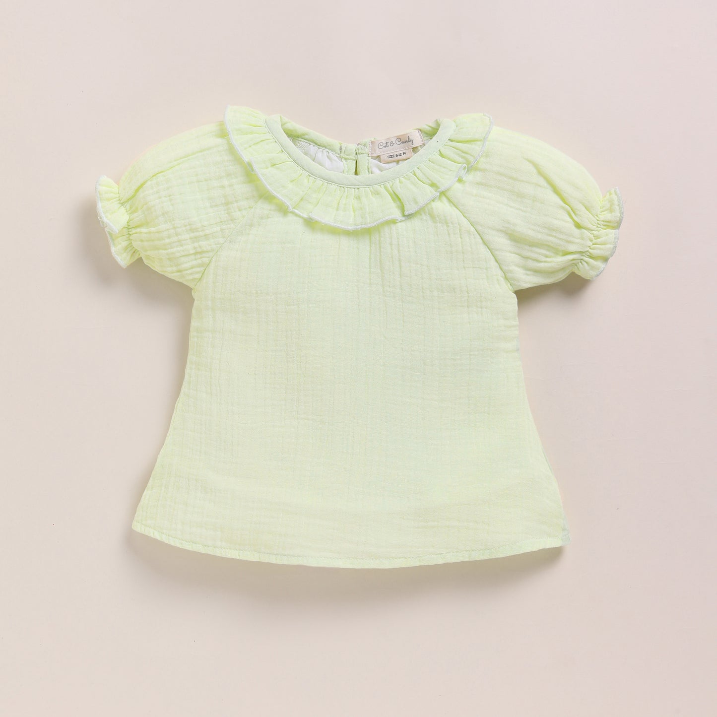 Pistachio Cream Organic Muslin Frill Top Set
