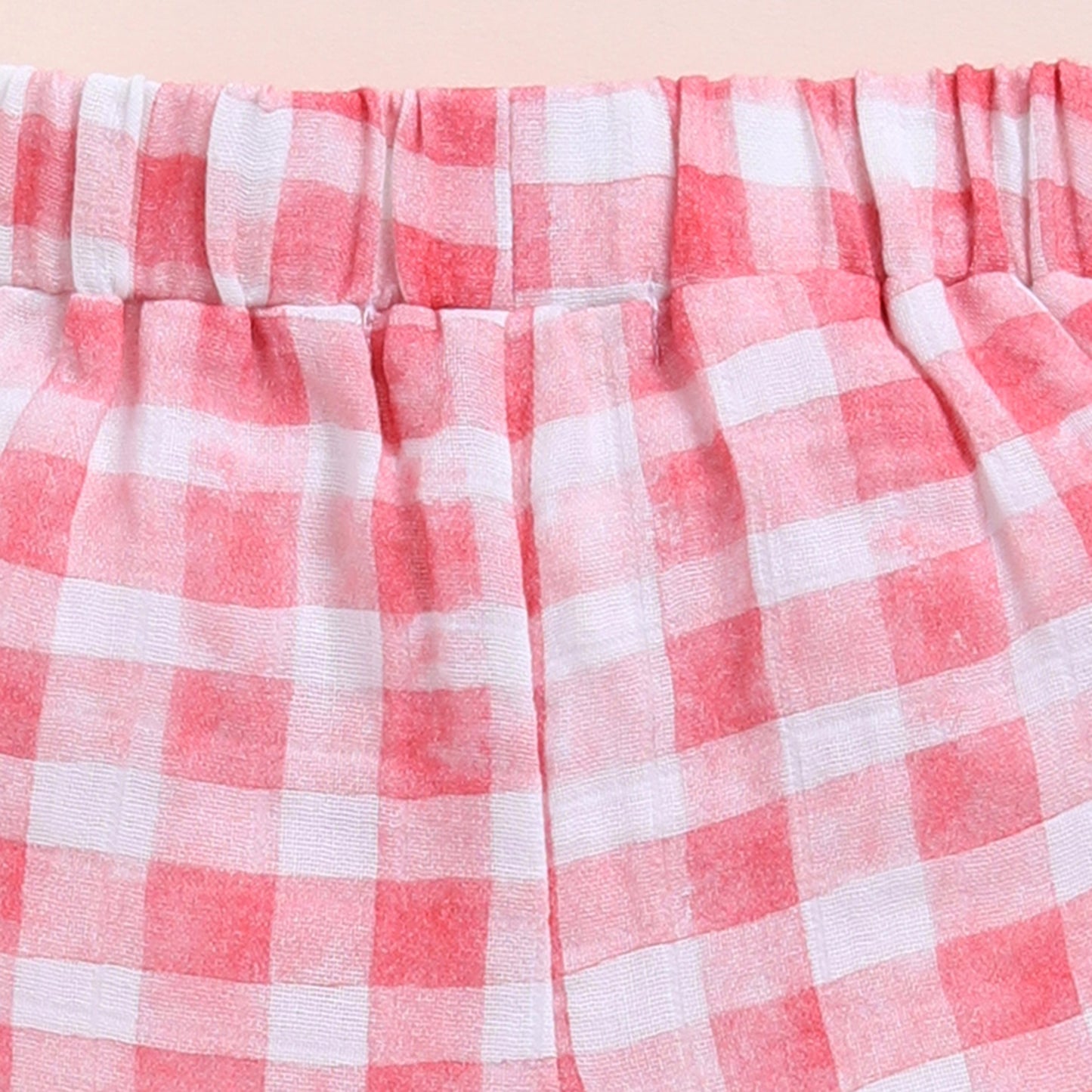 Pink Checks Print Organic Muslin Jhabla Set