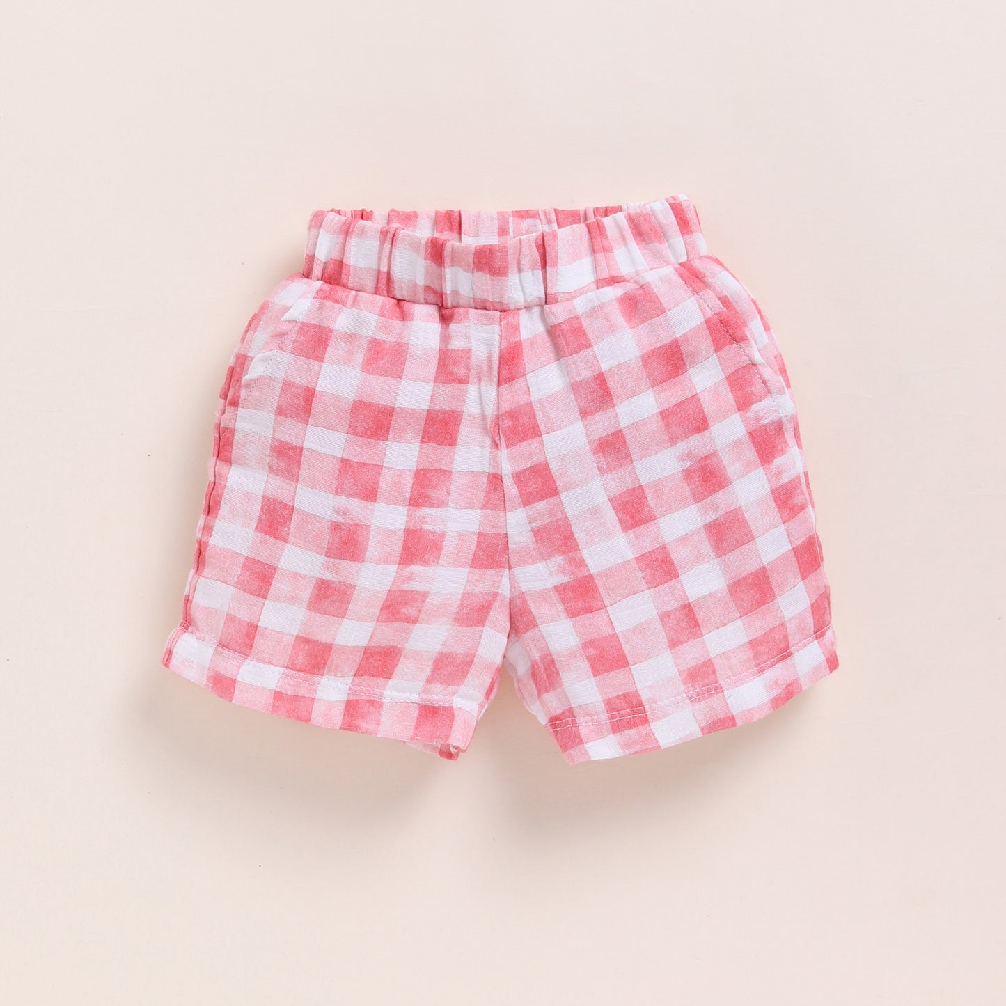 Pink Checks Print Organic Muslin Jhabla Set