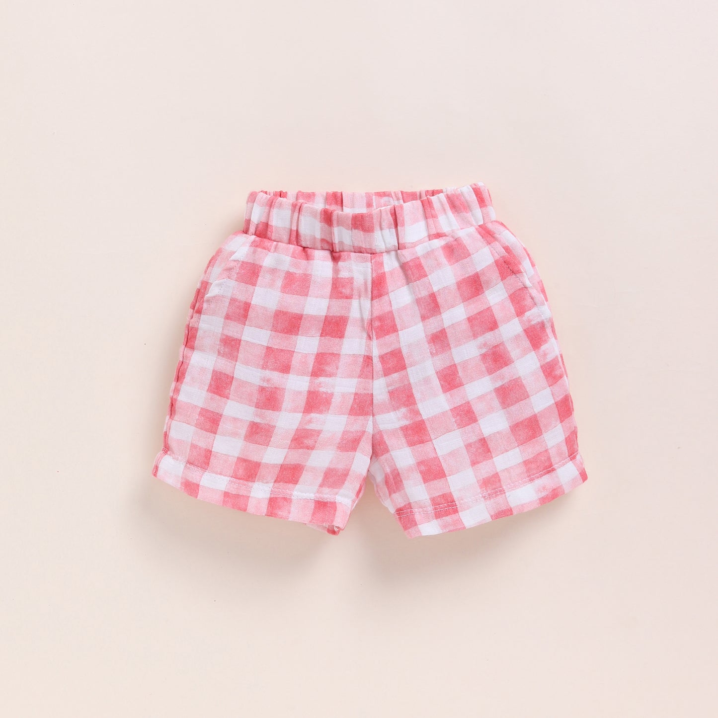 Pink Checks Print Organic Muslin Jhabla Set