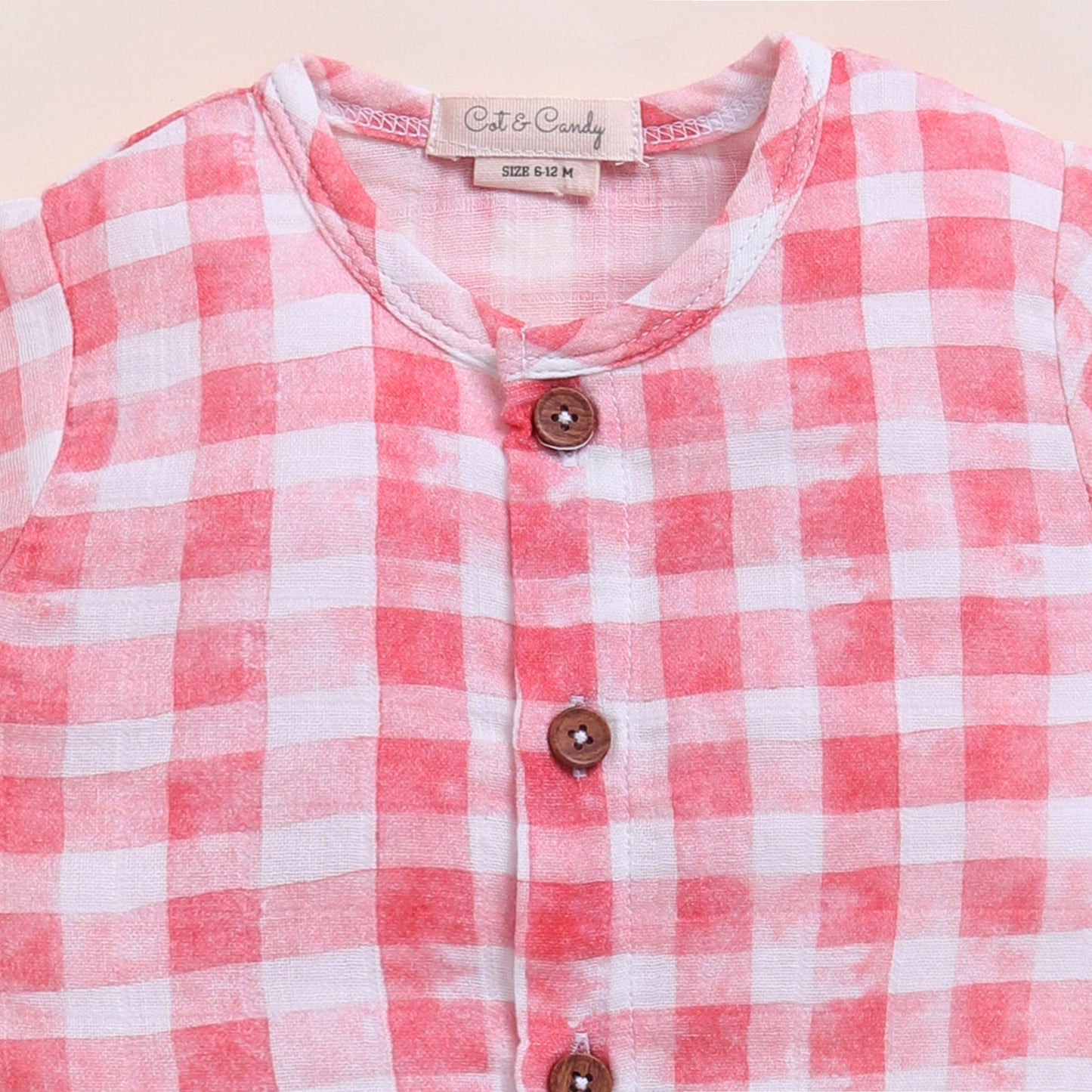 Pink Checks Print Organic Muslin Jhabla Set