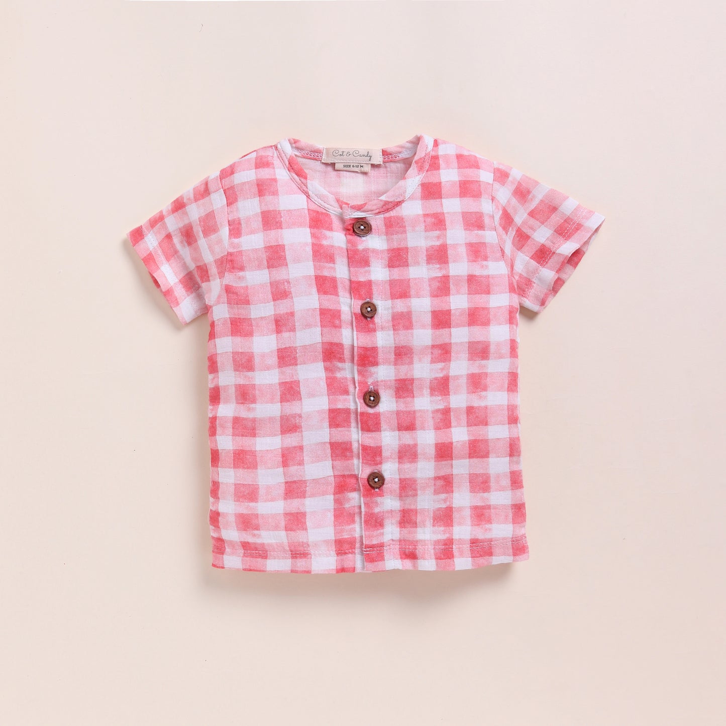 Pink Checks Print Organic Muslin Jhabla Set