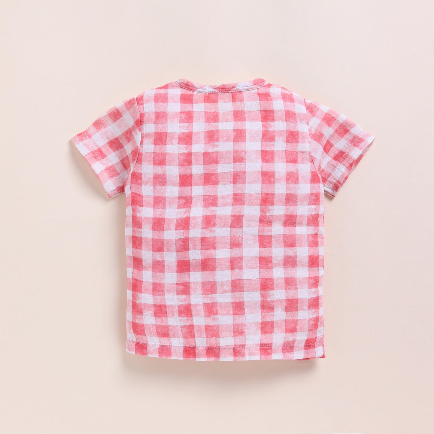 Pink Checks Print Organic Muslin Jhabla Set