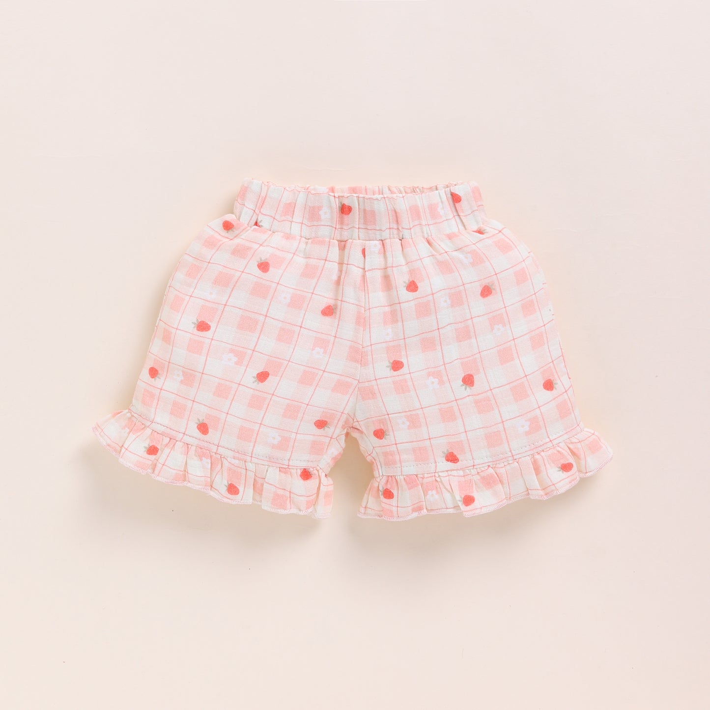 Strawberry Print Organic Muslin Jhabla Set