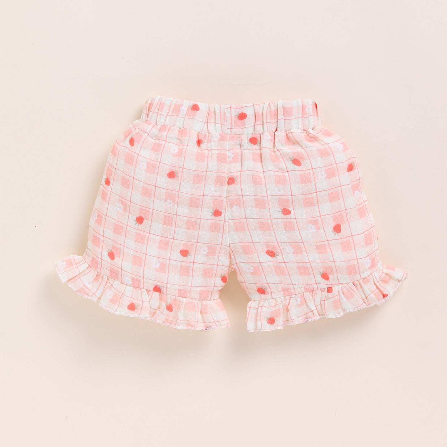 Strawberry Print Organic Muslin Jhabla Set