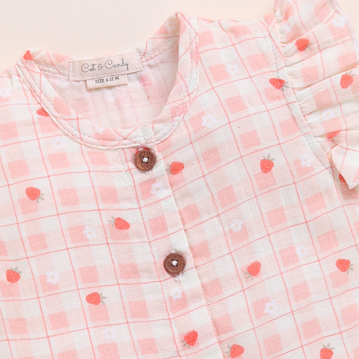 Strawberry Print Organic Muslin Jhabla Set