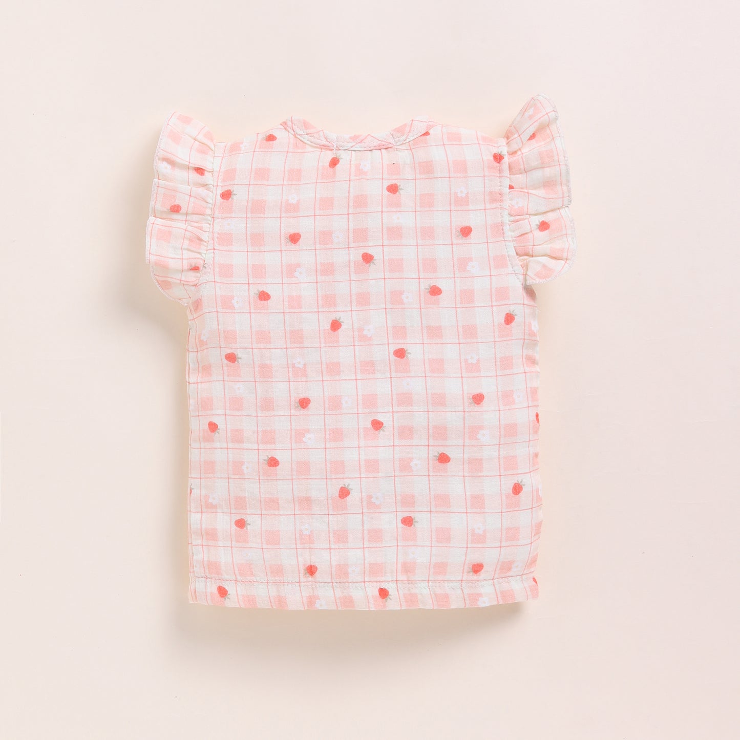 Strawberry Print Organic Muslin Jhabla Set