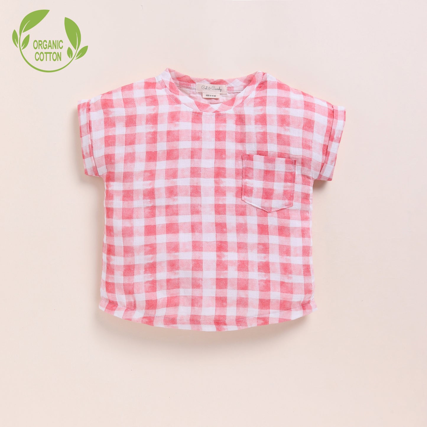 Pink Check + Sage Check Organic Muslin Oversized Tees Pack Of 2