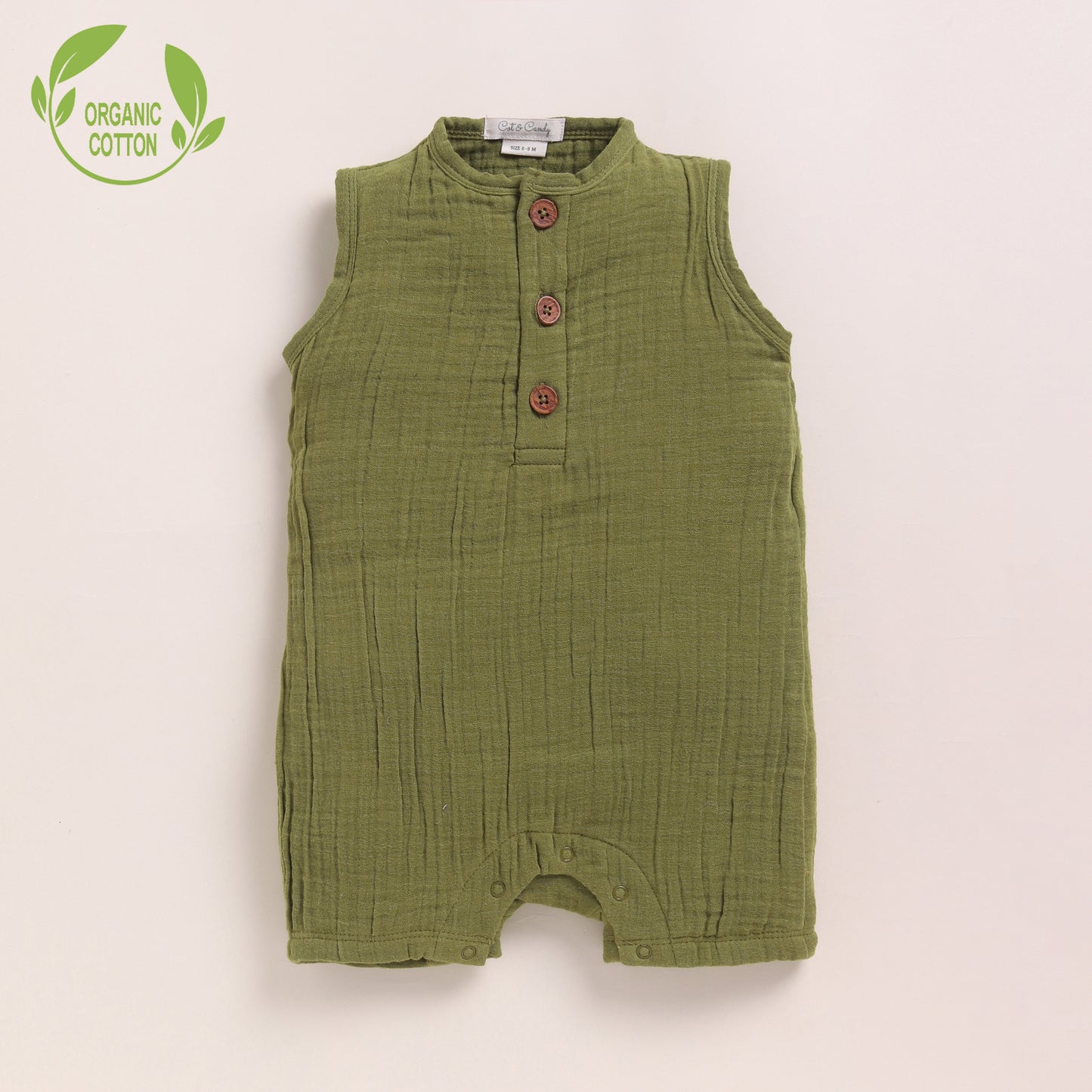 Olive + Pistachio Cream Organic Muslin Half Romper Pack Of 2