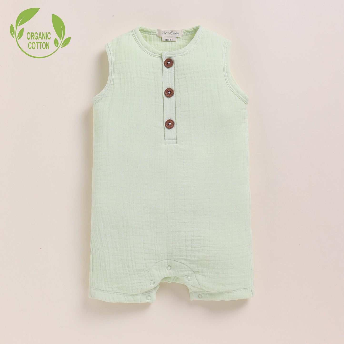 Olive + Pistachio Cream Organic Muslin Half Romper Pack Of 2