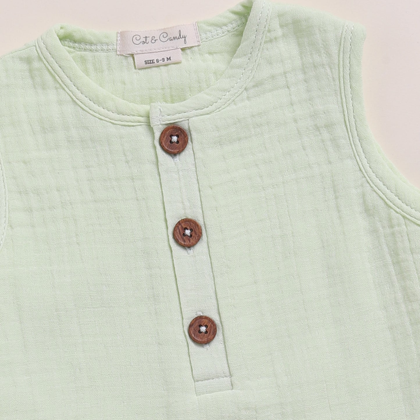Olive + Pistachio Cream Organic Muslin Half Romper Pack Of 2
