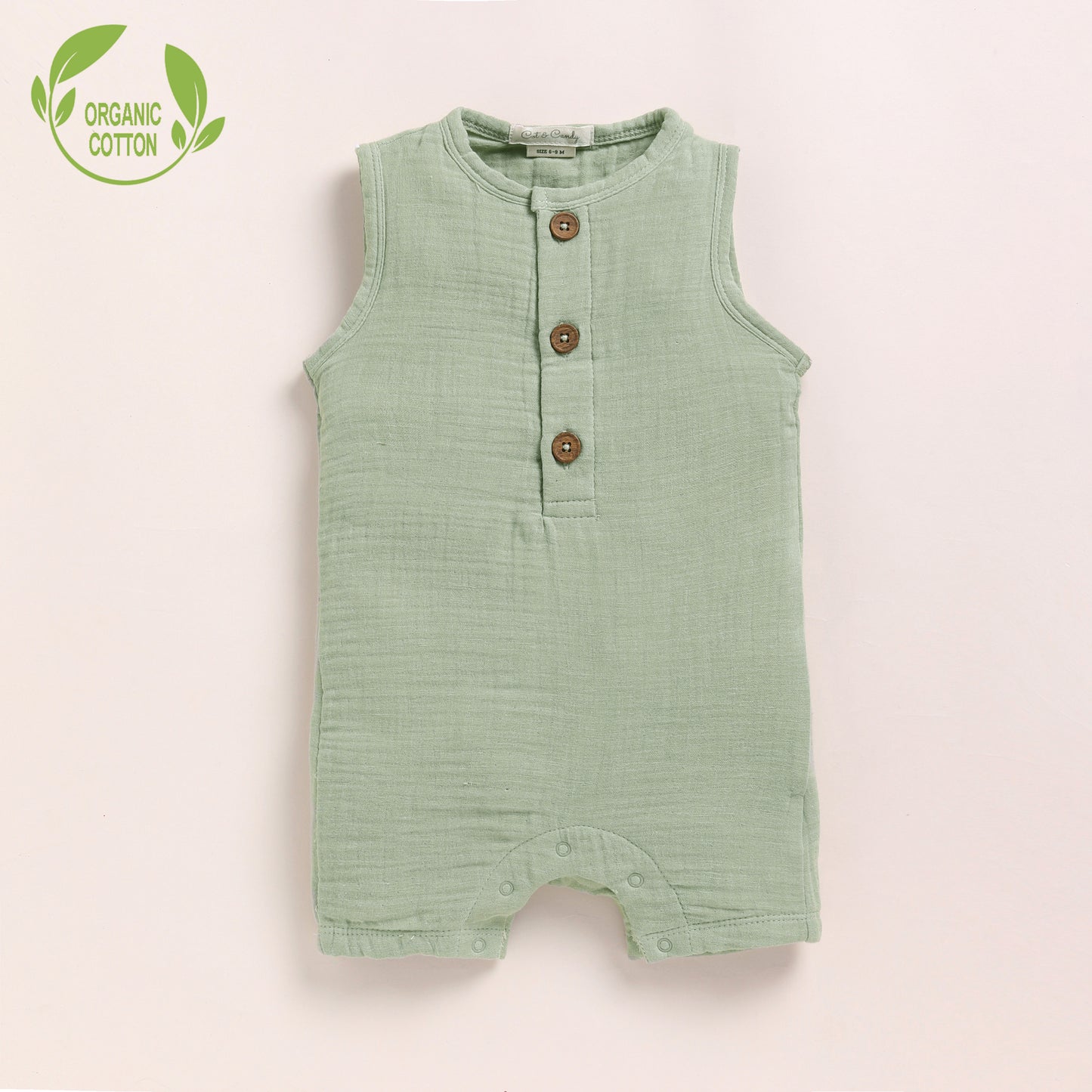 Pistachio Cream + Sage Organic Muslin Half Romper Pack Of 2
