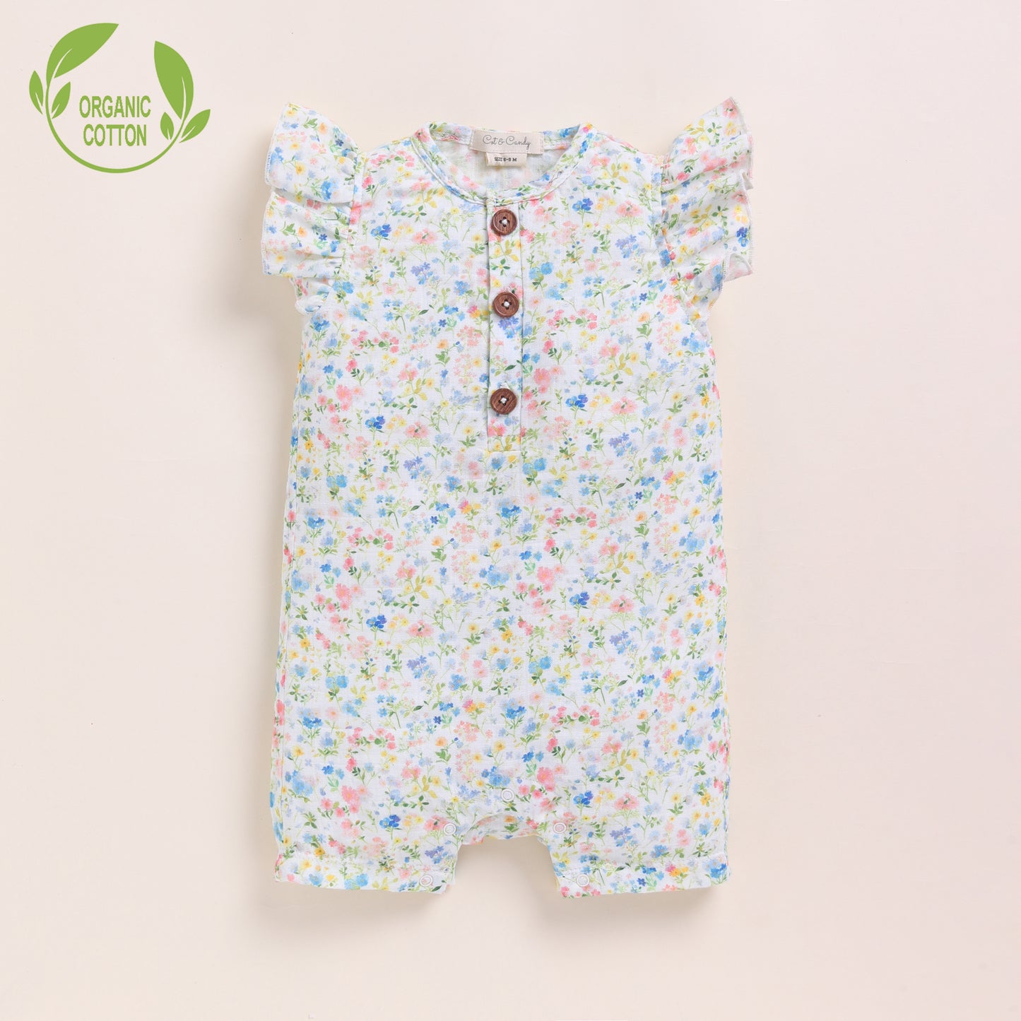 Spring Floral Print Organic MuslinFrill Half Romper