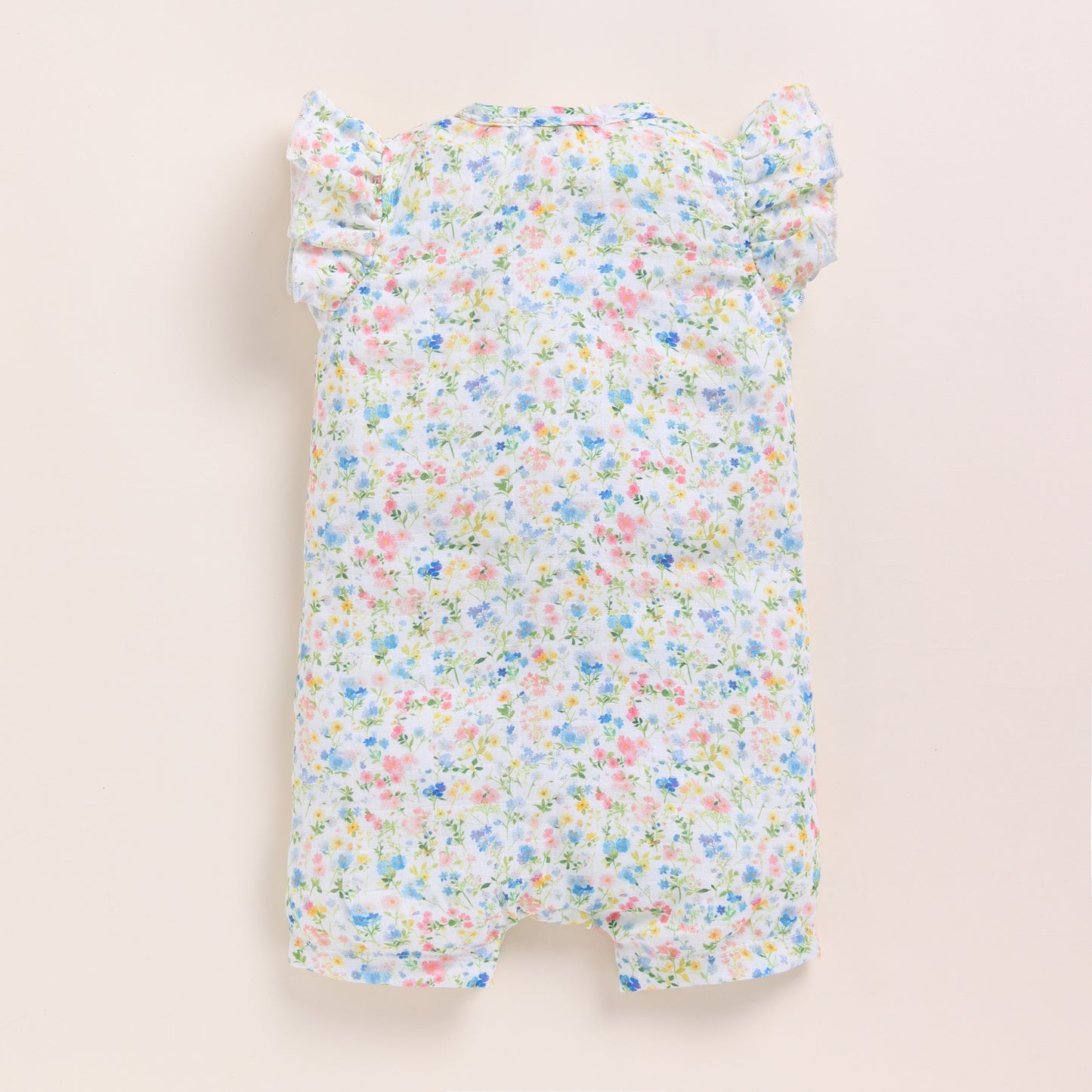 Spring Floral Print Organic MuslinFrill Half Romper