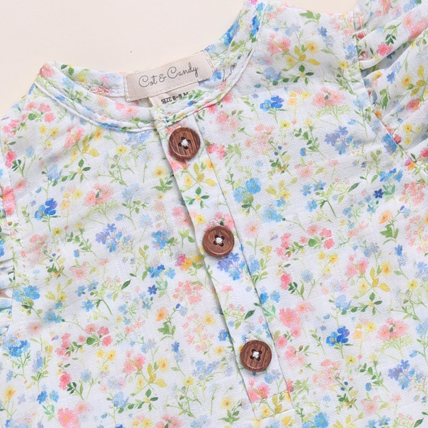 Spring Floral Print Organic MuslinFrill Half Romper