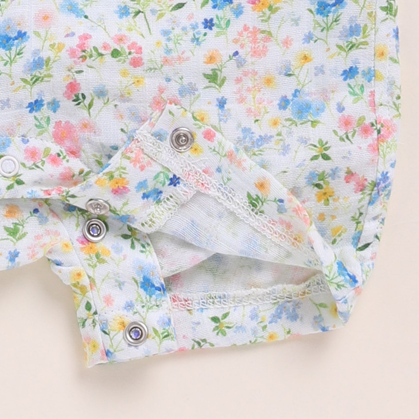 Spring Floral Print Organic MuslinFrill Half Romper