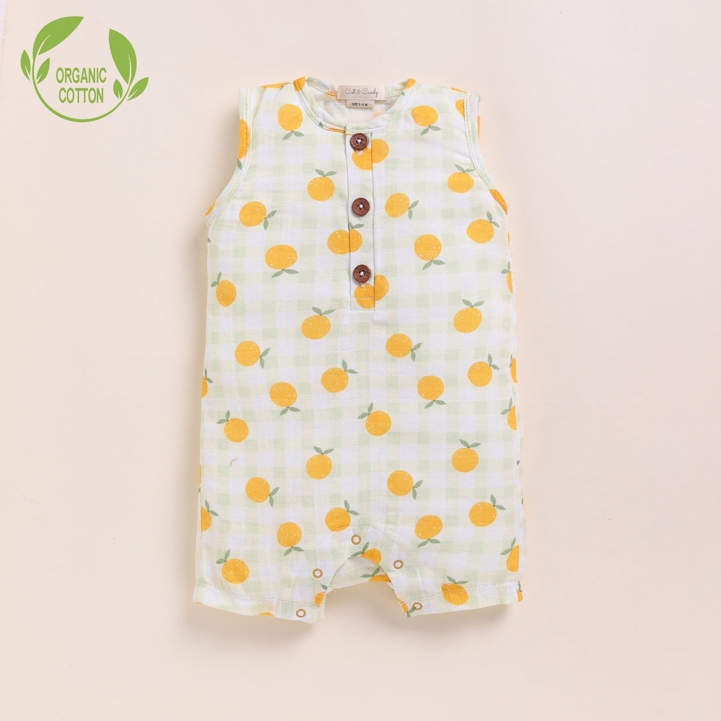 Orange Print Organic Muslin Half Romper