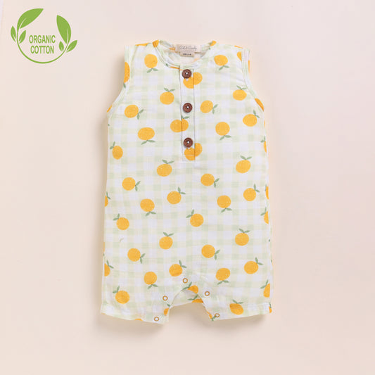 Orange  Print Organic Muslin Half Romper